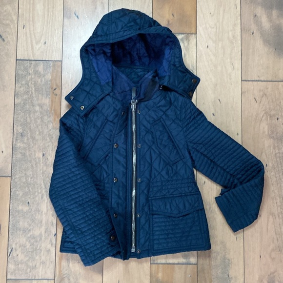 Lk NEW BURBERRY KIDS navy blue quilted jacket coat w/hood size 8 - Picture 5 of 9